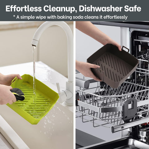NEWITEE in-use liner inside air fryer basket prevents sticking and grease.