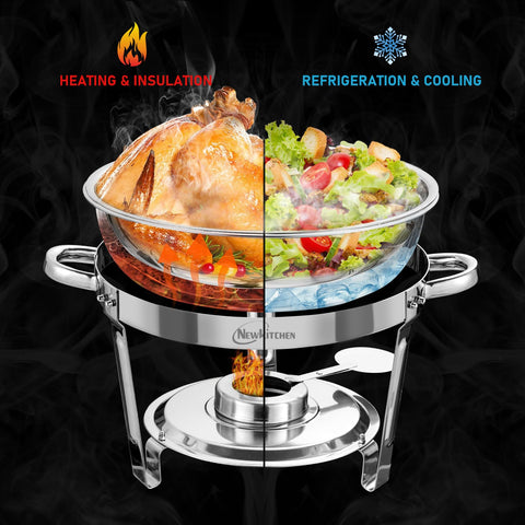 NEWKITCHEN chafing dish with lid assembly, easy to set up for events.
