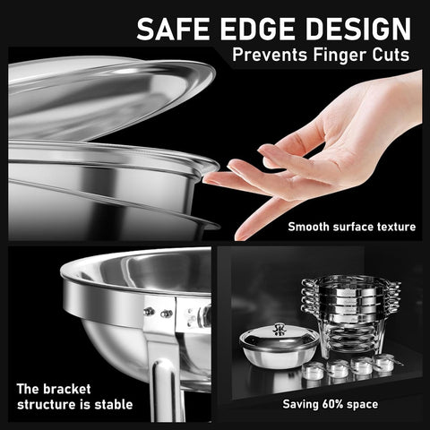 NEWKITCHEN chafing dish smooth edge design reduces finger injuries during setup.