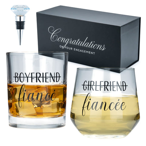 Newlywoo engagement whiskey glass, 9.5oz, ideal for toasts with the couple.