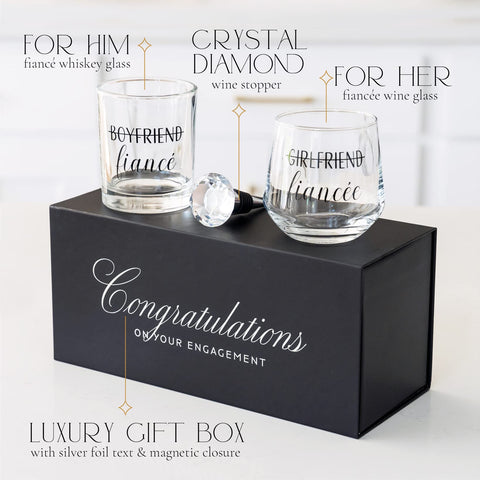 Newlywoo stemless wine glass, 12oz, perfect for celebrations of the engagement.
