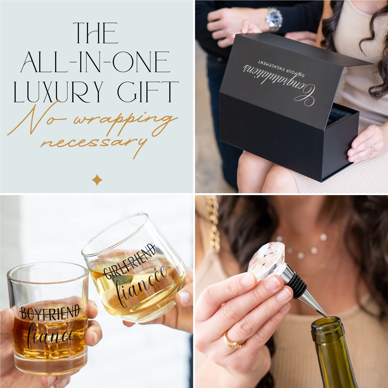 Newlywoo glass with silver-foil print detailing for premium presentation.