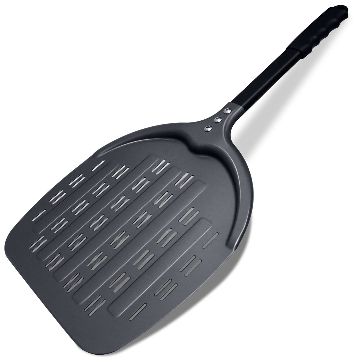 Newmeto pizza peel with 12-inch perforated head for crisp crust and smooth transfer.