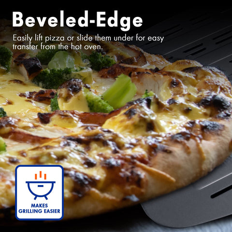 Newmeto long-handle pizza peel designed for safe outdoor oven use.