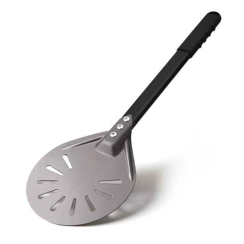 Newmeto pizza turning peel with 6-inch round perforated head for fast, crisp crusts.
