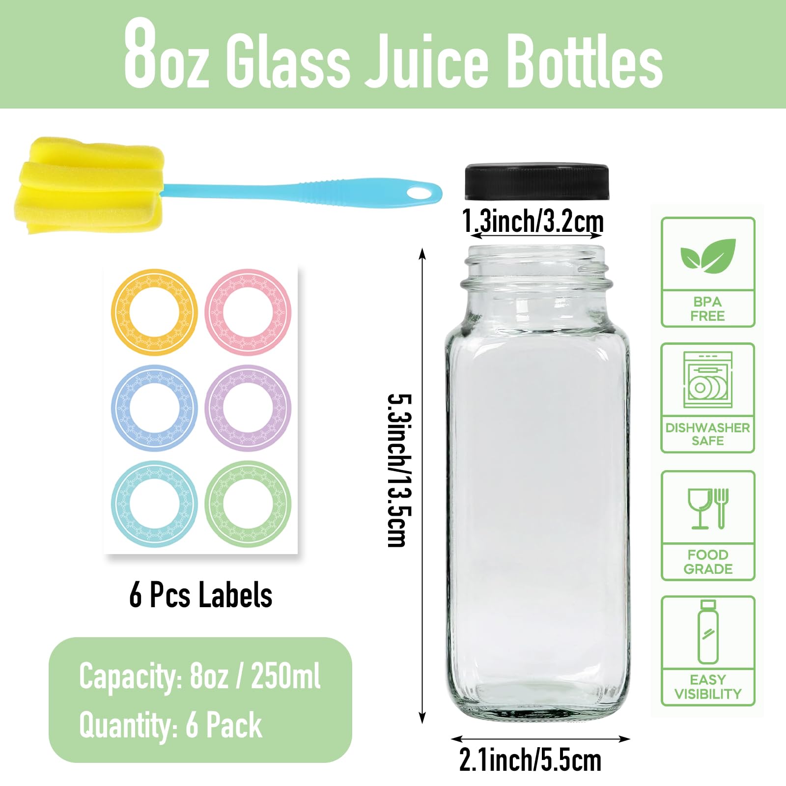 NEWMIAO glass bottle with brush, easy cleaning and maintenance.