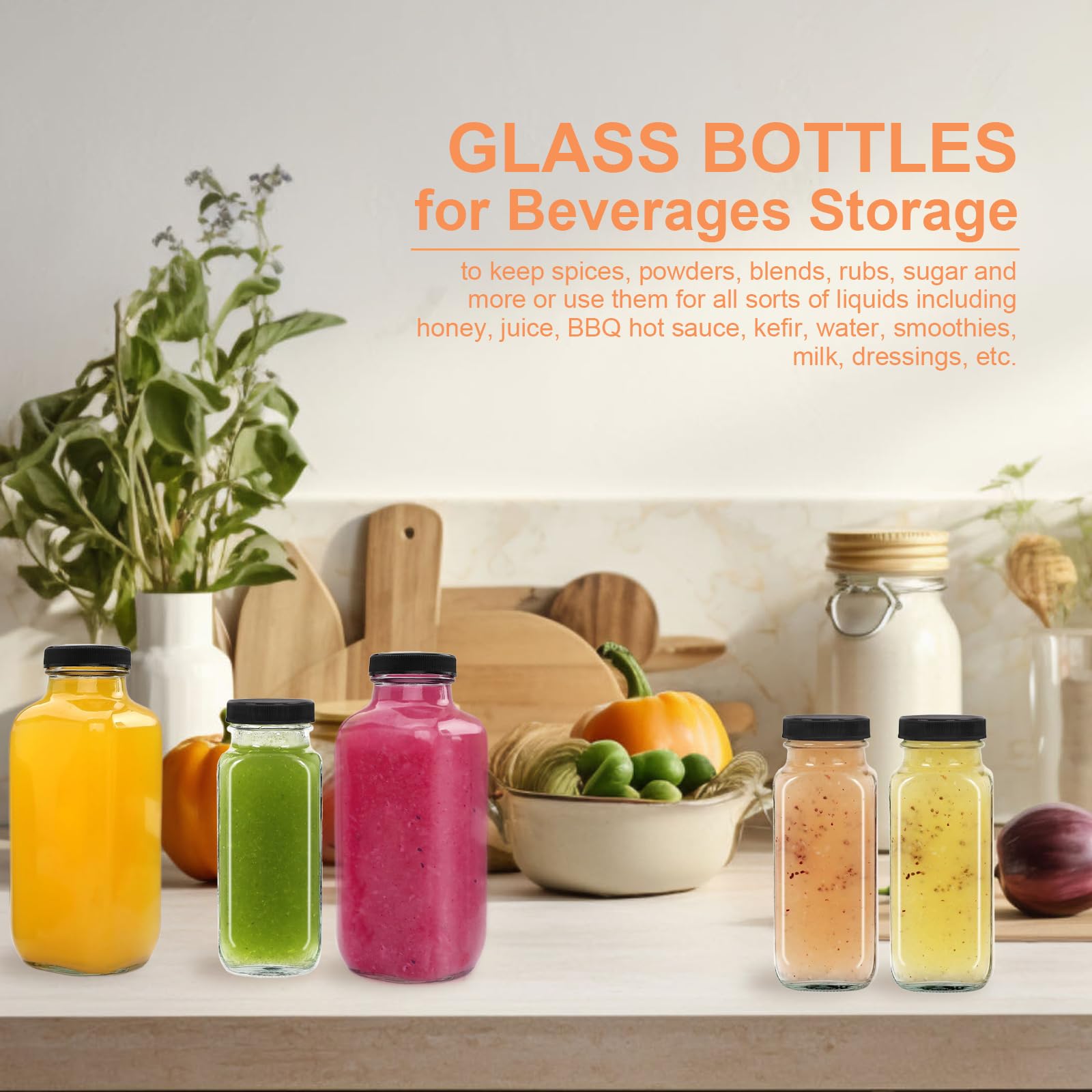 NEWMIAO glass bottles for juicing, kombucha, beverages at home