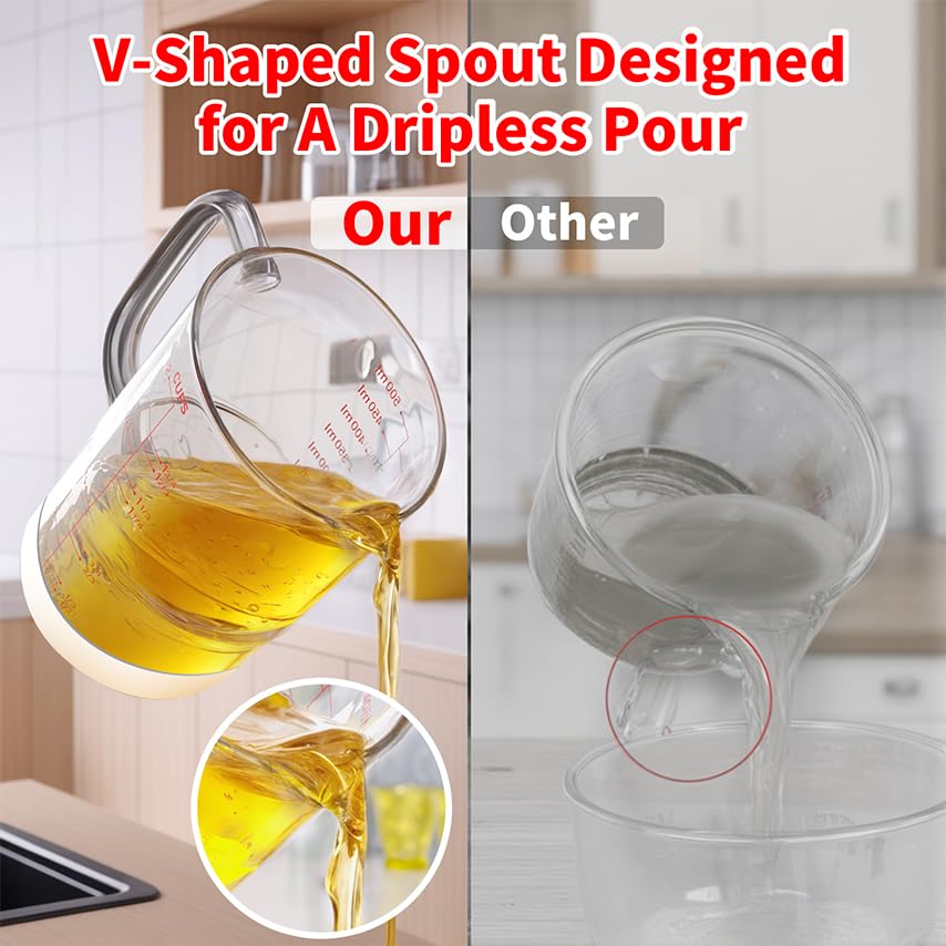 Newness 2-Cup Glass Measuring Cup features a 1-cup layered design for easy positioning.