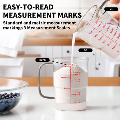 Newness 2-Cup Glass Measuring Cup with ergonomic handle for comfortable, precise measuring.