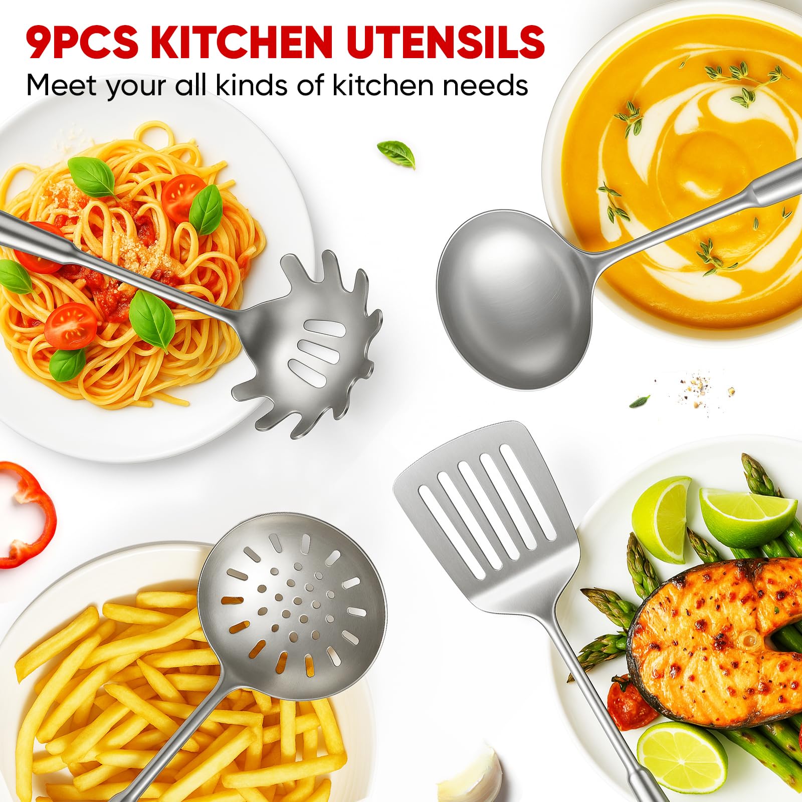 Newness spaghetti server helps lift pasta portions without clumping.