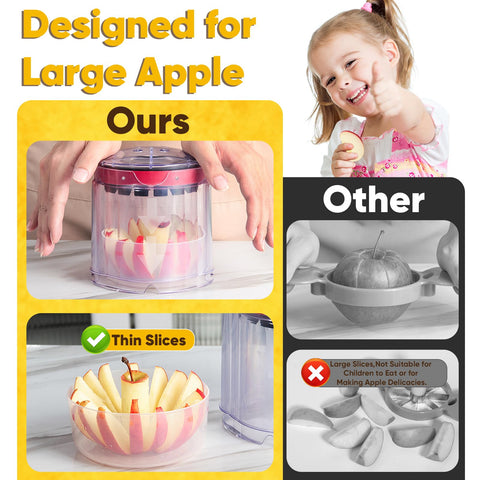 Newness Apple Slicer producing 16 even slices from an apple.