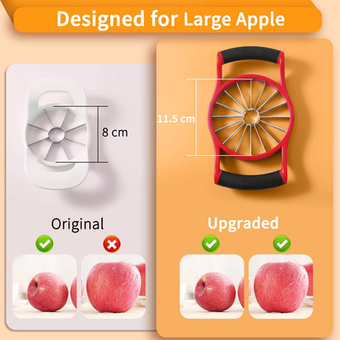 Newness apple slicer base design enables complete cuts through the fruit