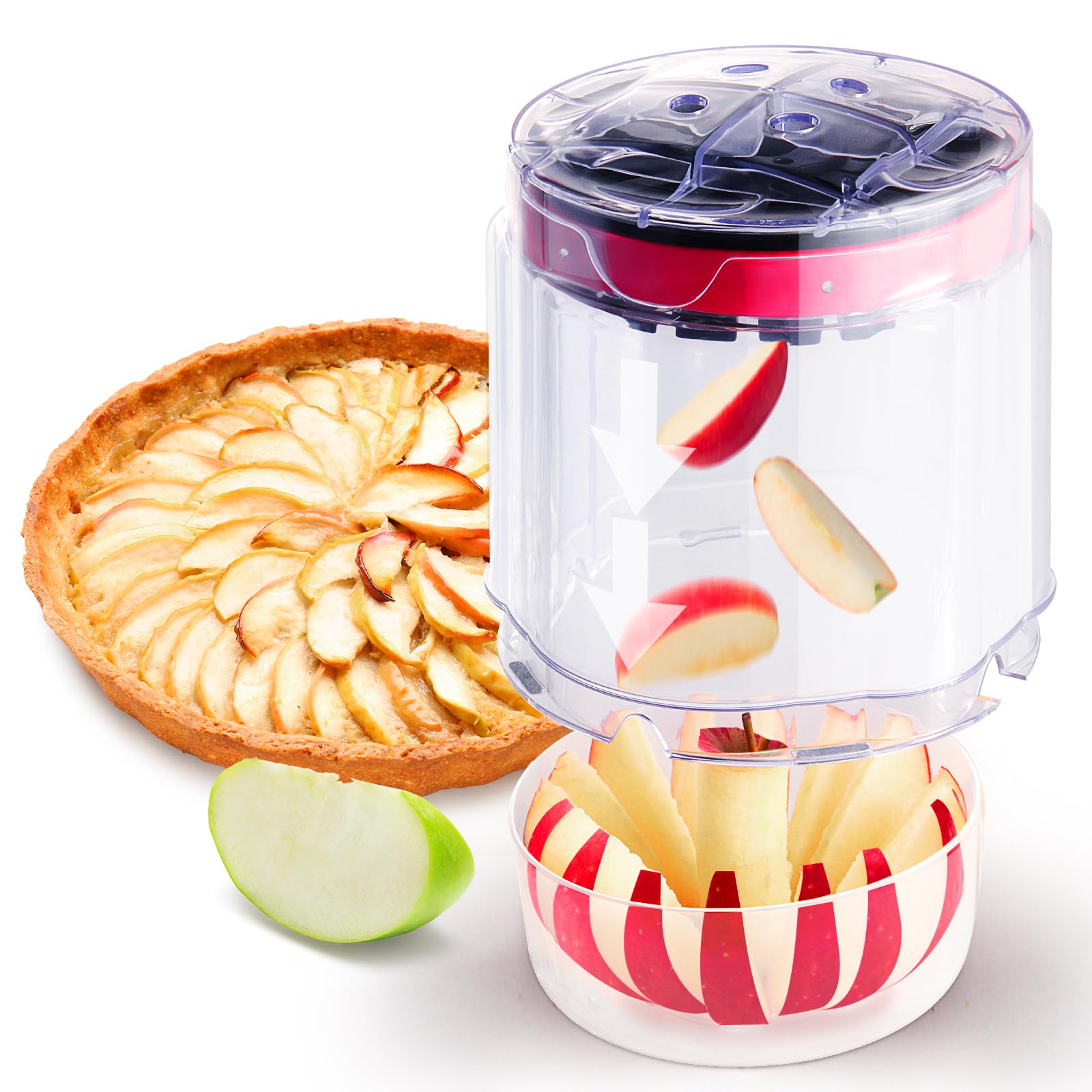 Newness Apple Slicer ultra-safe design showing blade protection and collection bowl.