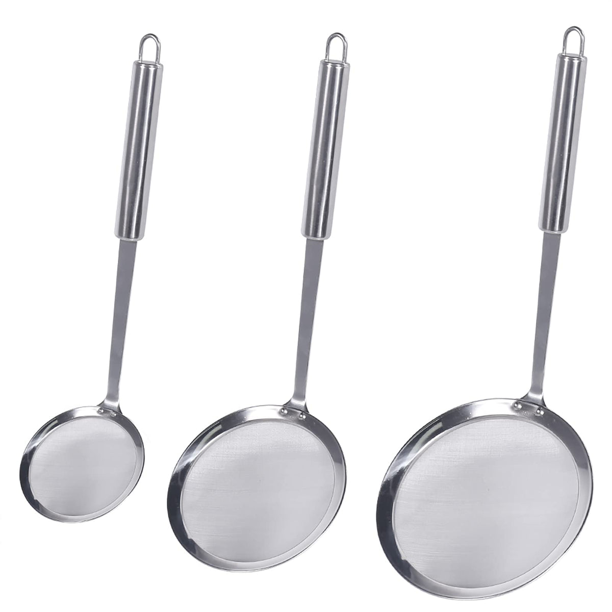 Newness fine mesh skimmer spoon, 3-inch bowl for fast fat removal during frying.