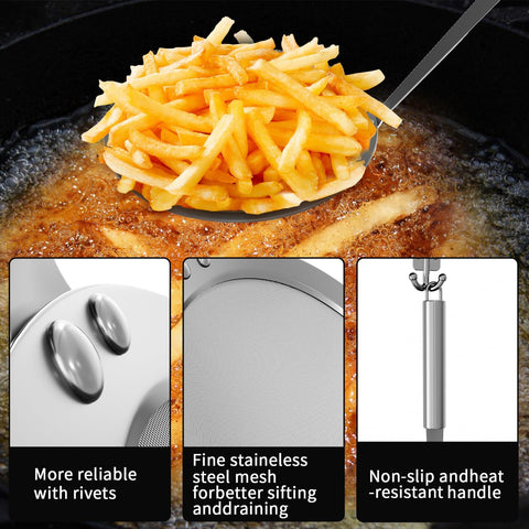 Newness fine mesh skimmer spoon, 5.4-inch bowl handles larger batches of frying oil.