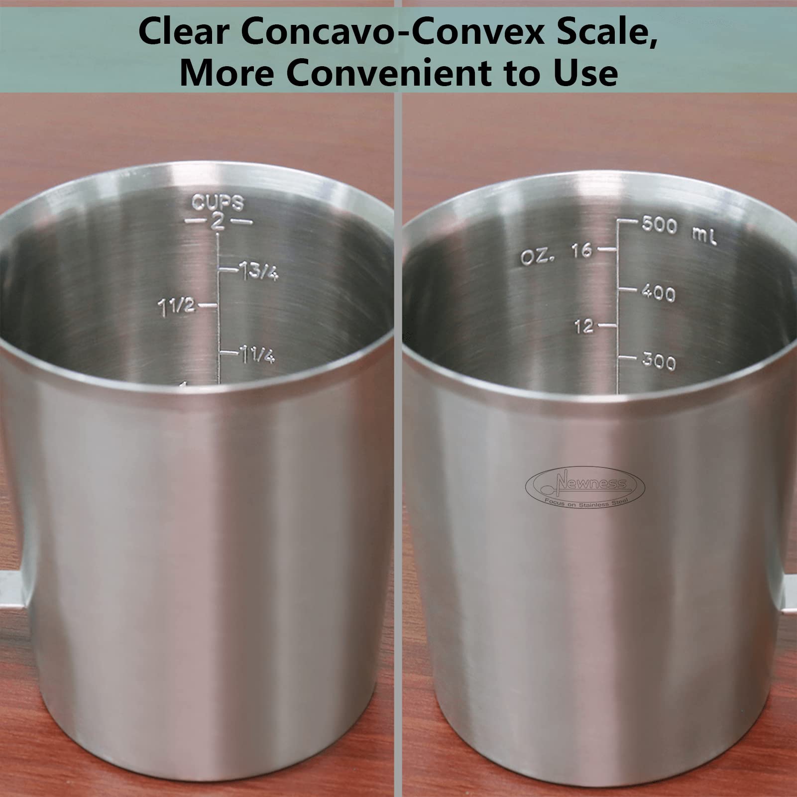 Newness stainless steel measuring cup with a sturdy handle for secure pouring.