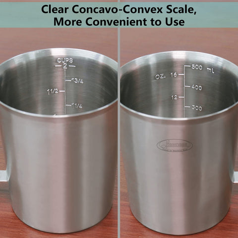 Newness stainless steel measuring cup with a sturdy handle for secure pouring.