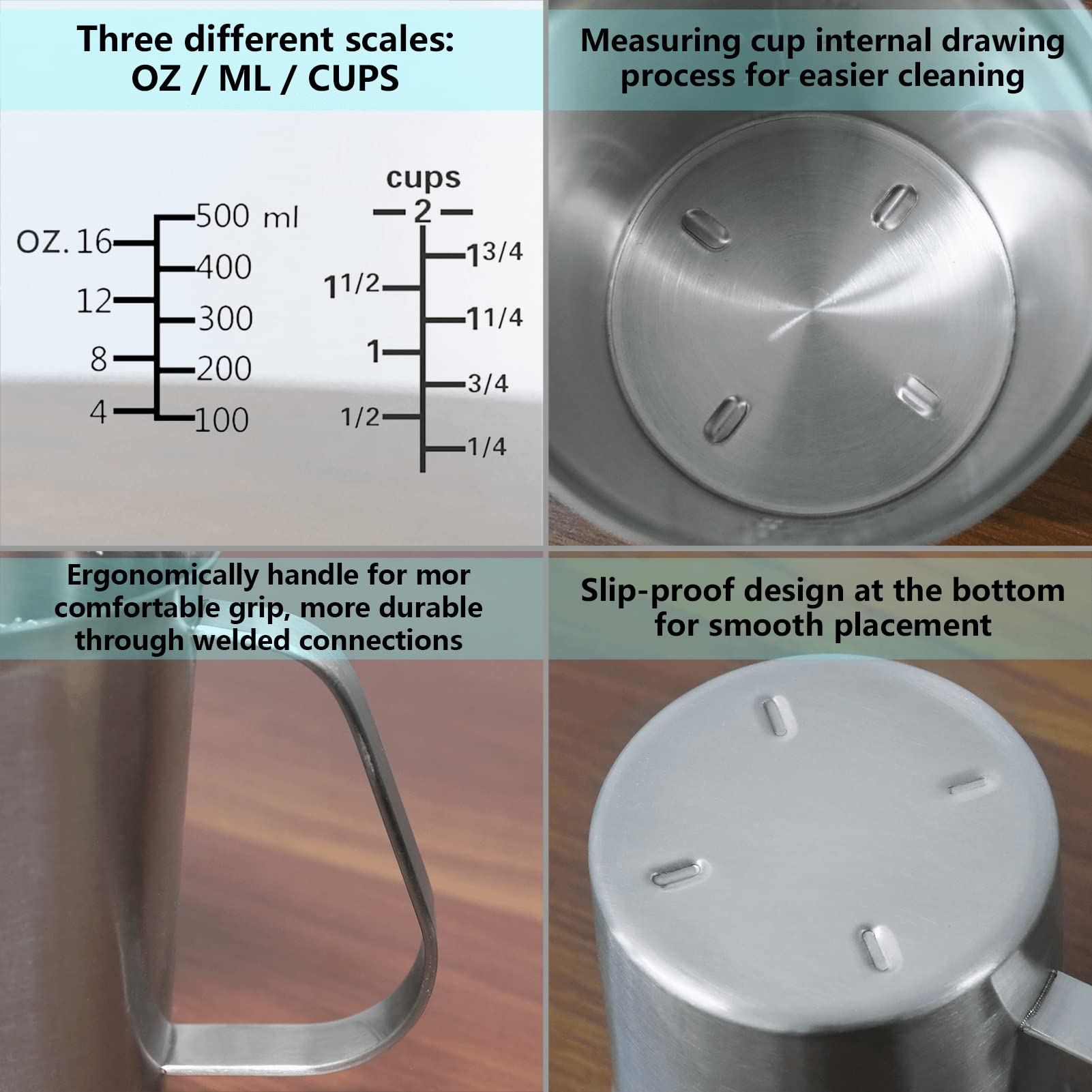 Newness measuring cup wide mouth design for easy cleaning and quick filling.