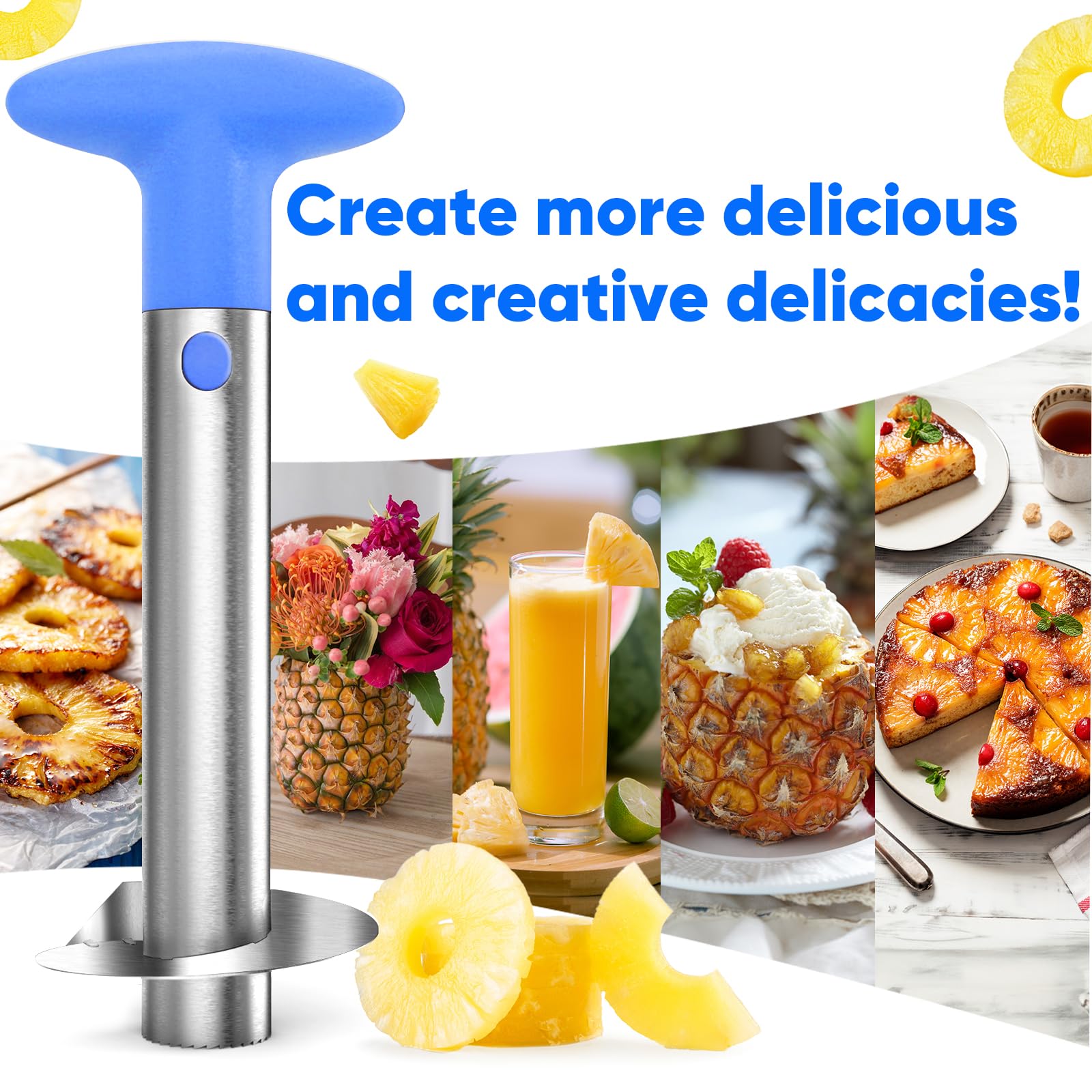 Newness Pineapple Corer blue handle shown for comfortable kitchen prep.
