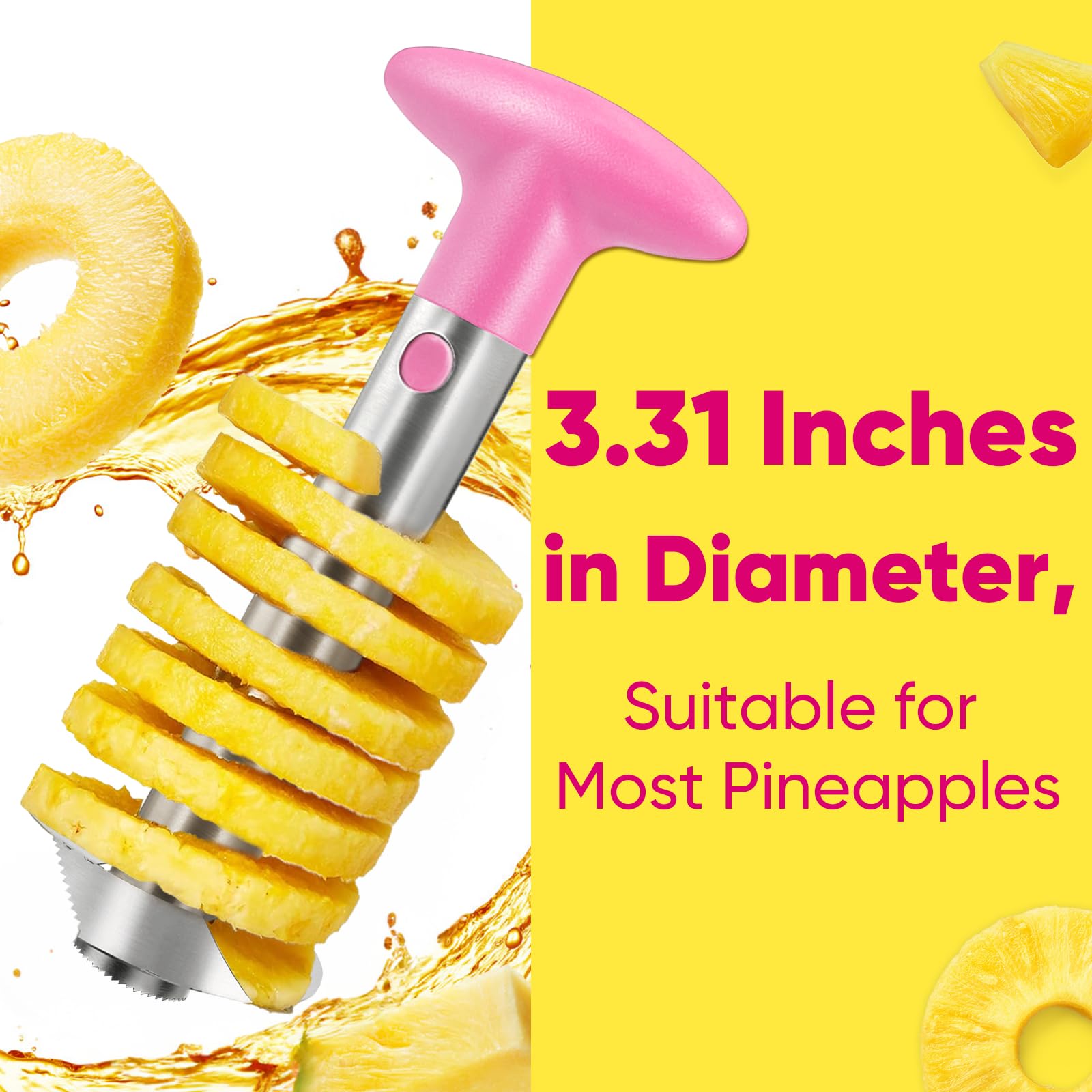 Newness pineapple corer ergonomic handle enables easy twisting during use.