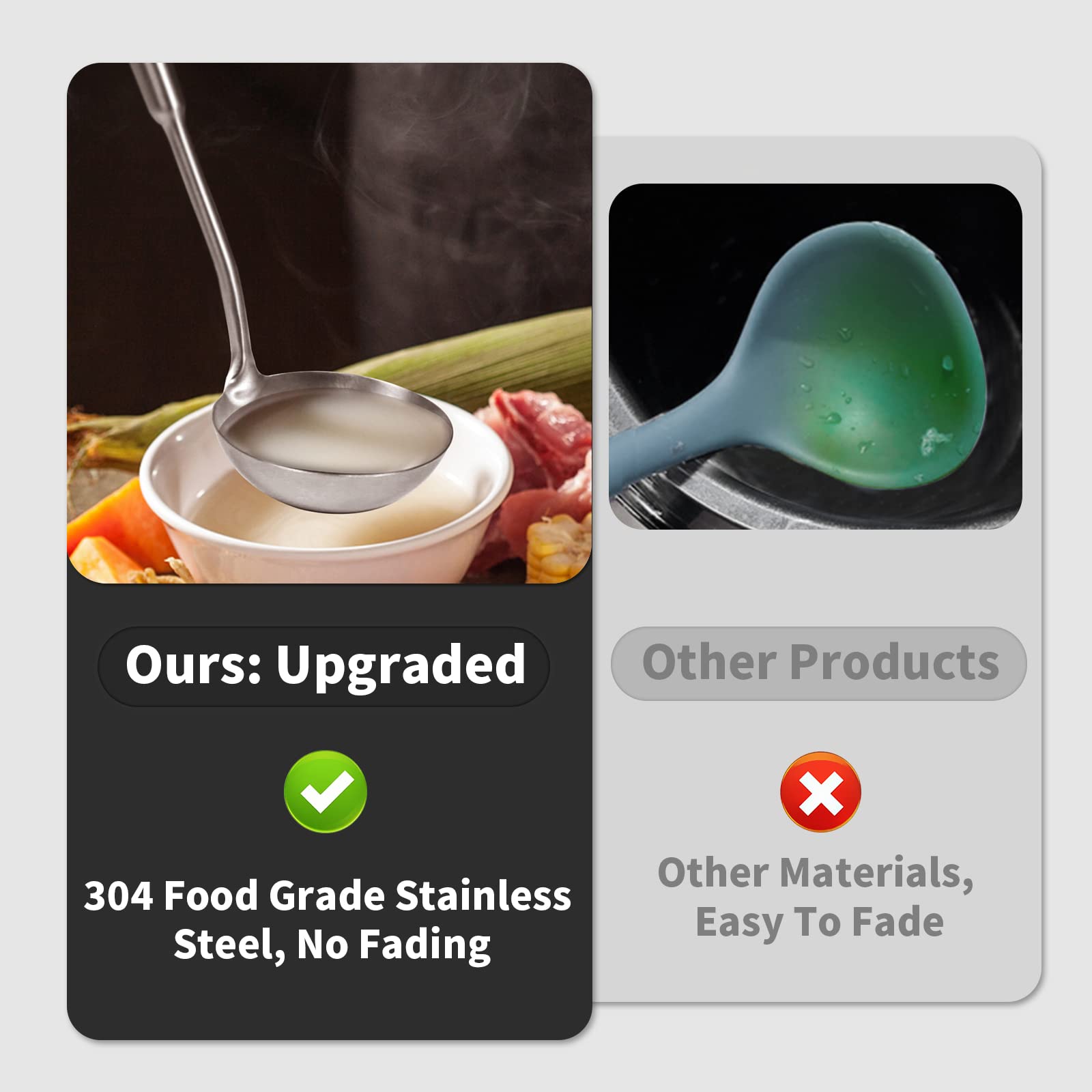 Newness Soup Ladle rustproof finish for lasting kitchen use.
