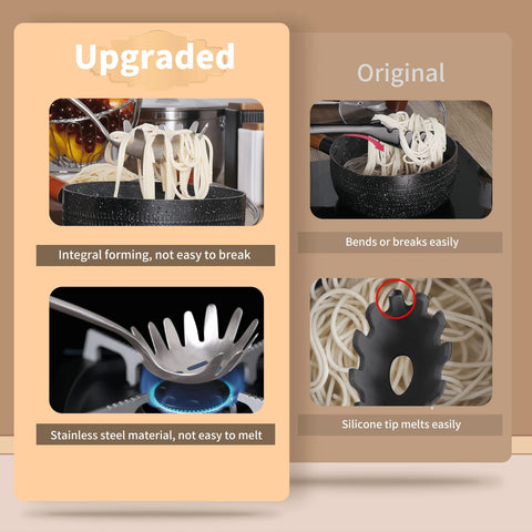 Newness stainless steel pasta tool highlights durable construction.