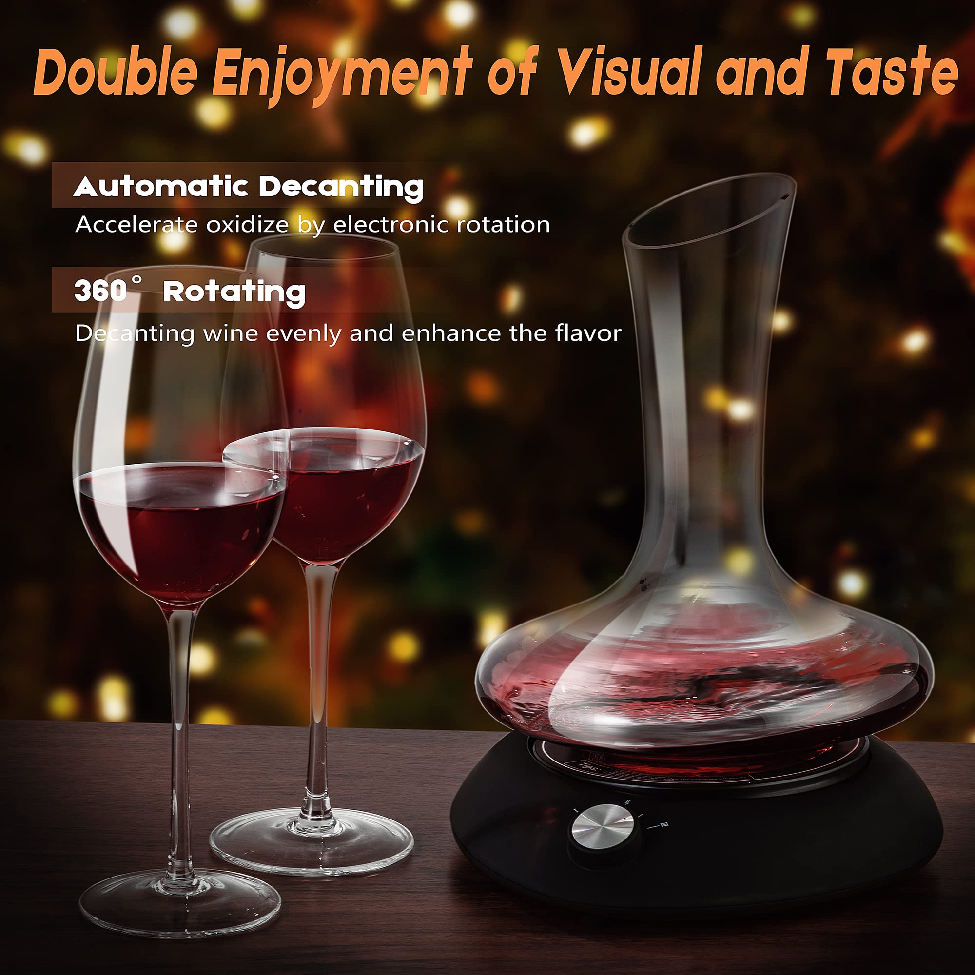 Crystal clear glass wine decanter highlighting lead-free clarity.