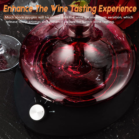 Gravity sensor ensures rotation starts only when decanter is in place.