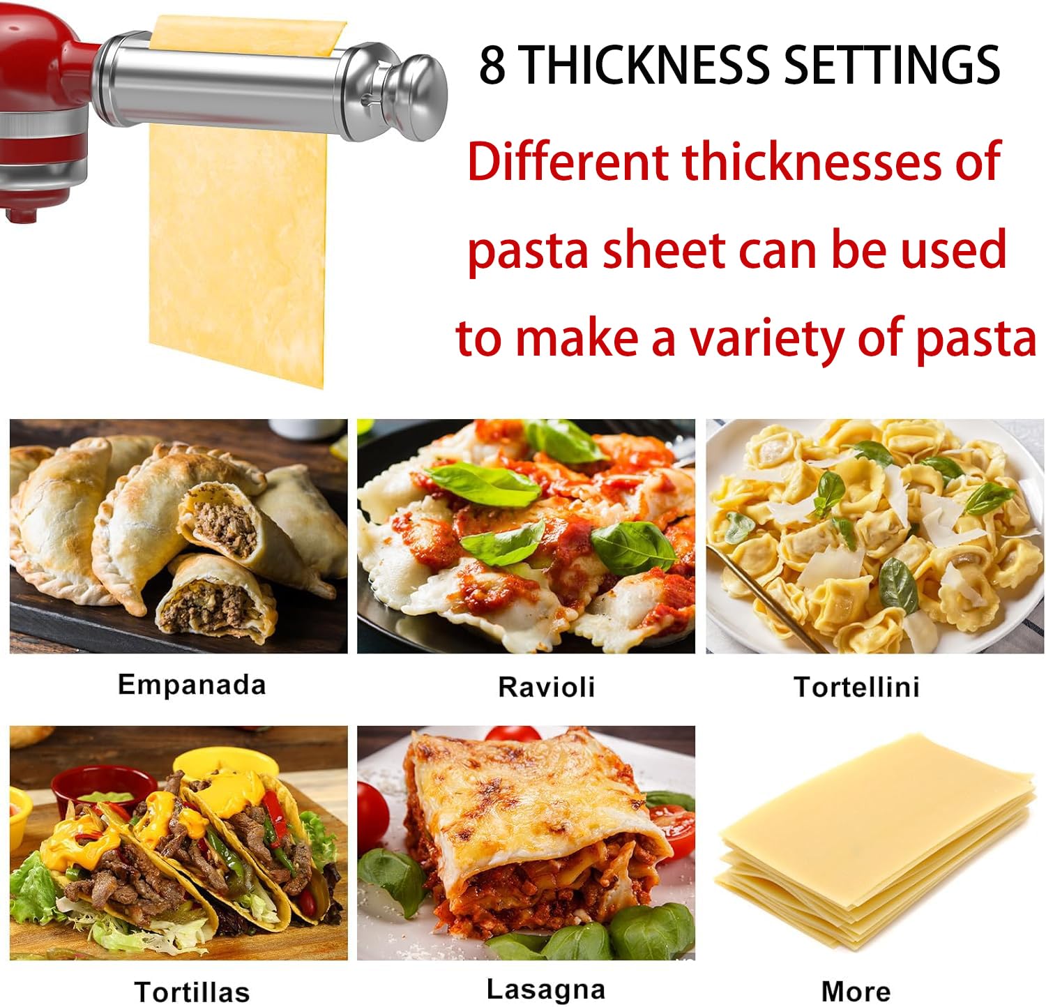 NEWSETS fettuccine cutter attachment yields even ribbons for restaurant-style pasta.