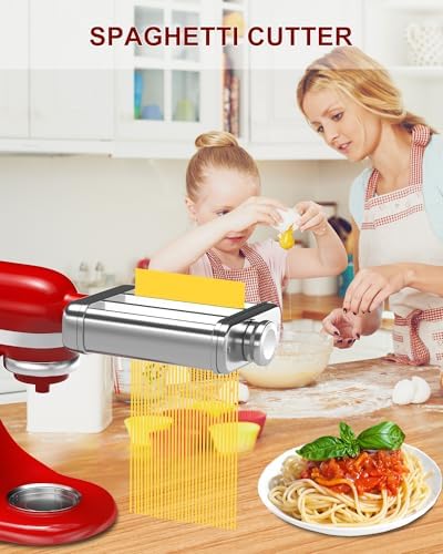 NEWSETS in-use pasta attachment demonstrates easy pasta making with a mixer