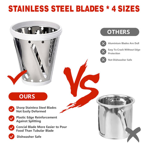 NEWSETS blade sizes including slicing, coarse and fine shredding for versatile prep