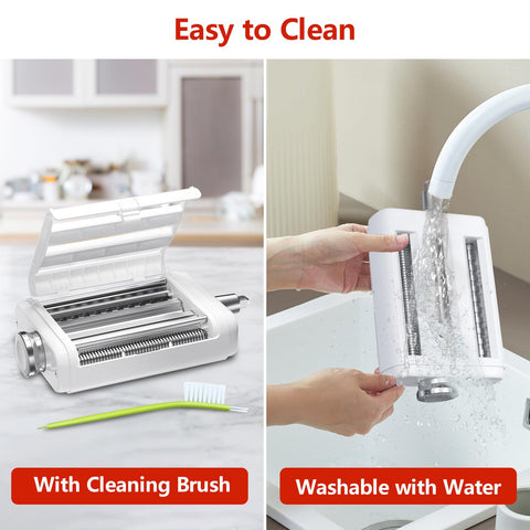 NEWSETS stand mixer pasta attachment connected to a mixer in-use