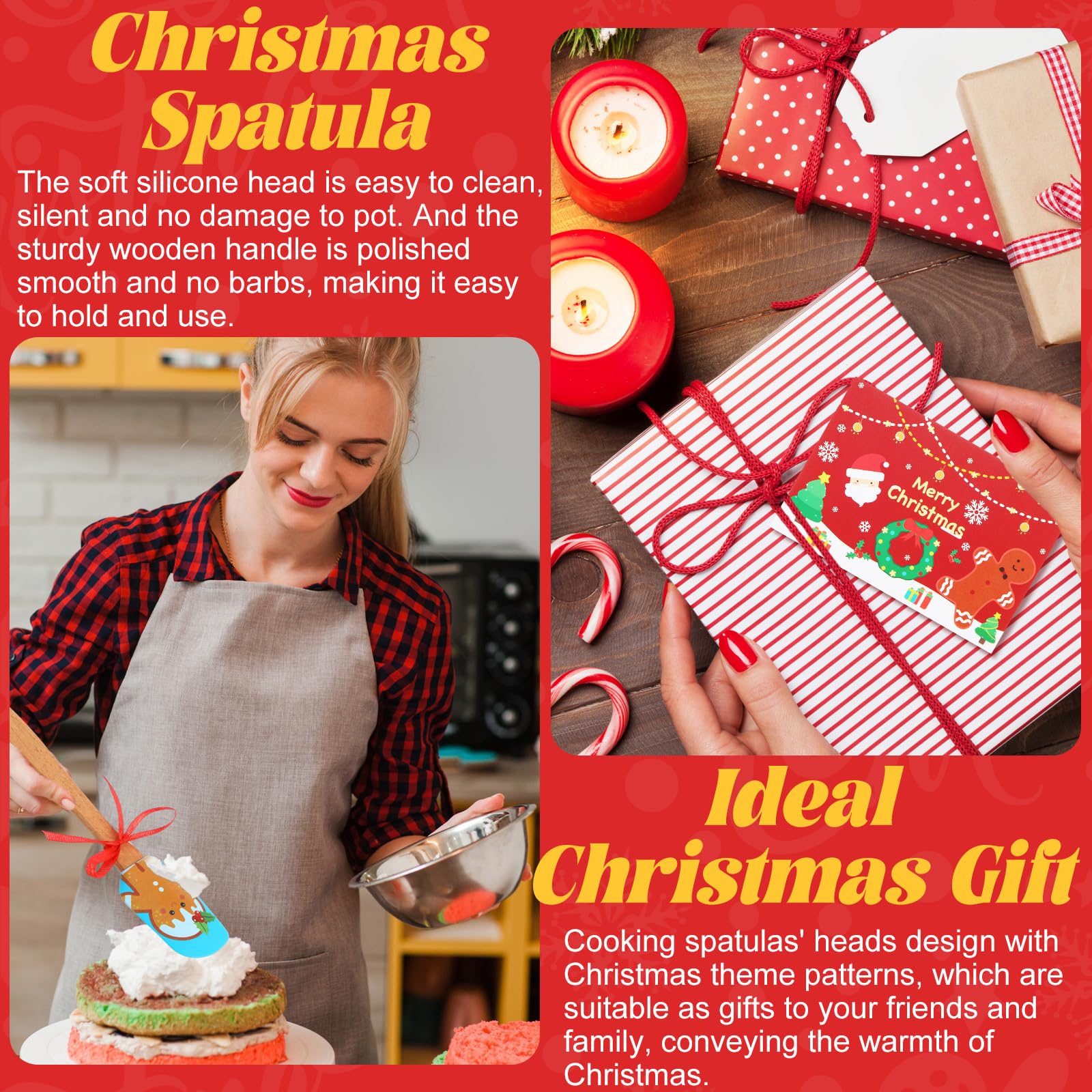 Newtay festive pattern spatula with wooden handle for durable use.