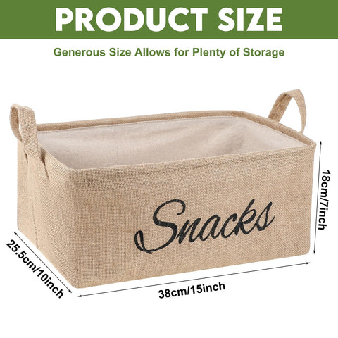 Newtay pantry burlap bin provides durable storage with rustic charm for snacks.