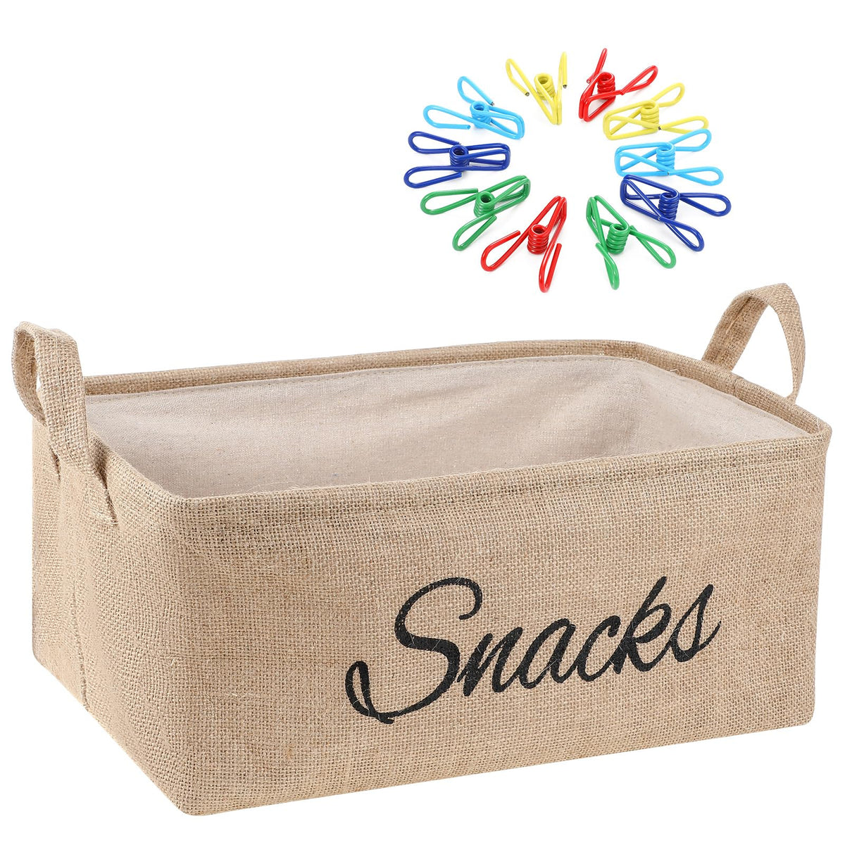 Newtay snack basket burlap offers rustic pantry storage with easy snack access.