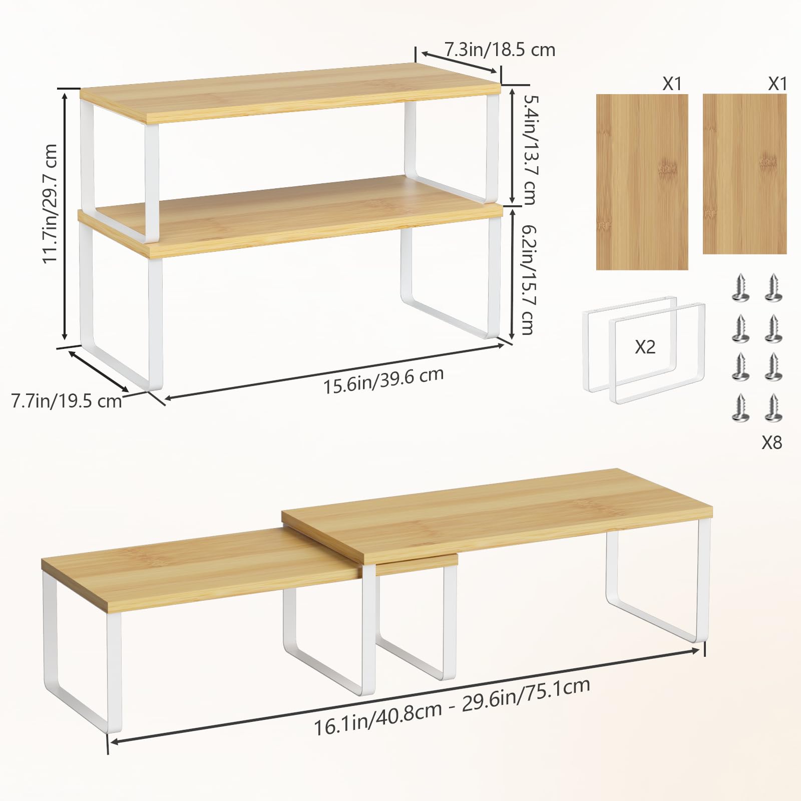 NEX counter shelves expandable length for versatile kitchen layouts.