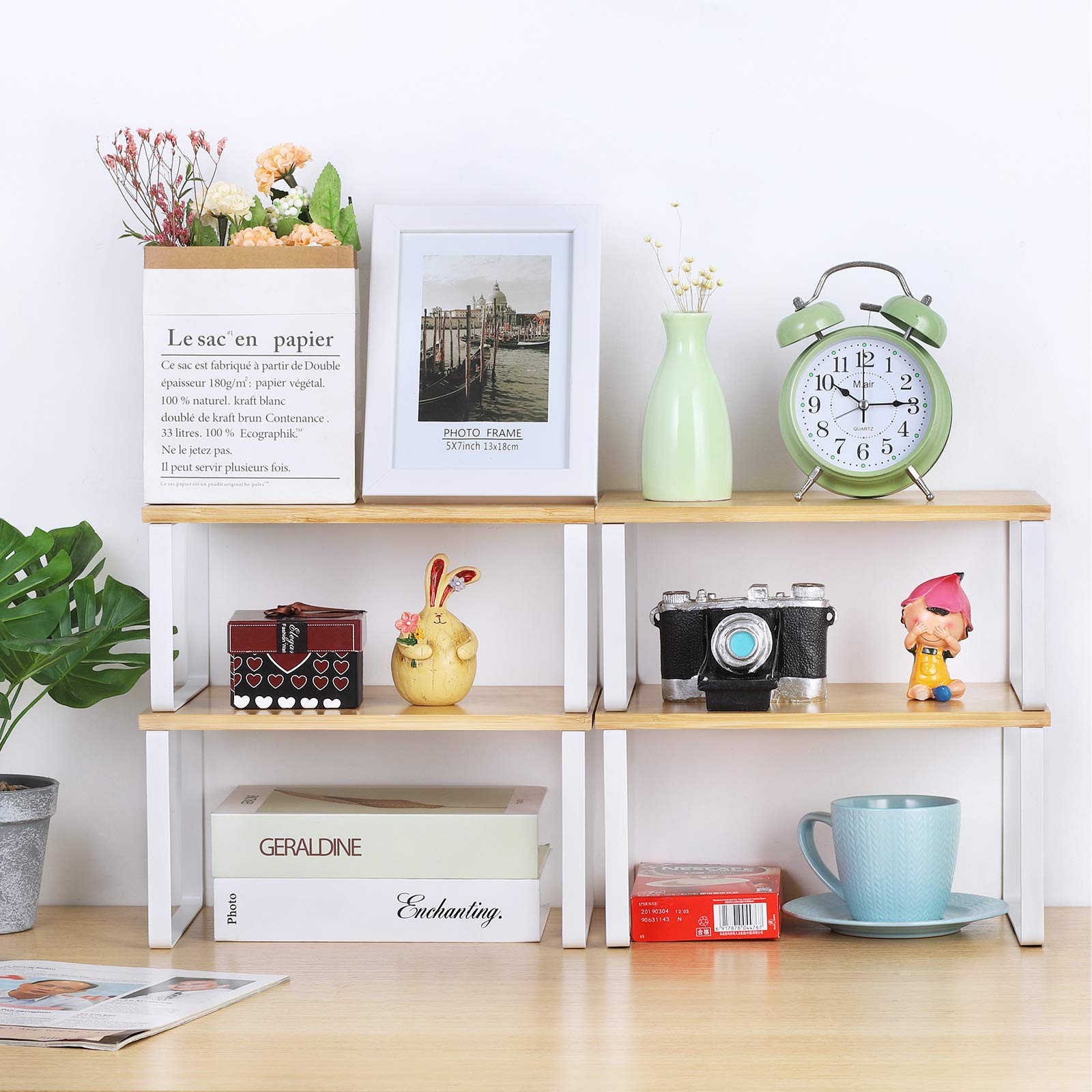 NEX four-piece bamboo organizer set assembled for easy setup in a cabinet