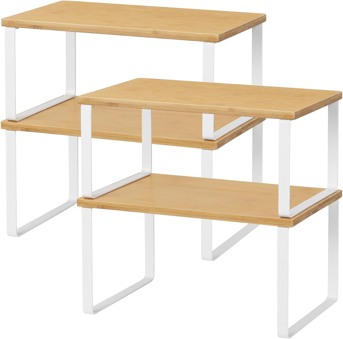 NEX bamboo kitchen organizer on counter demonstrating stackable design for compact storage