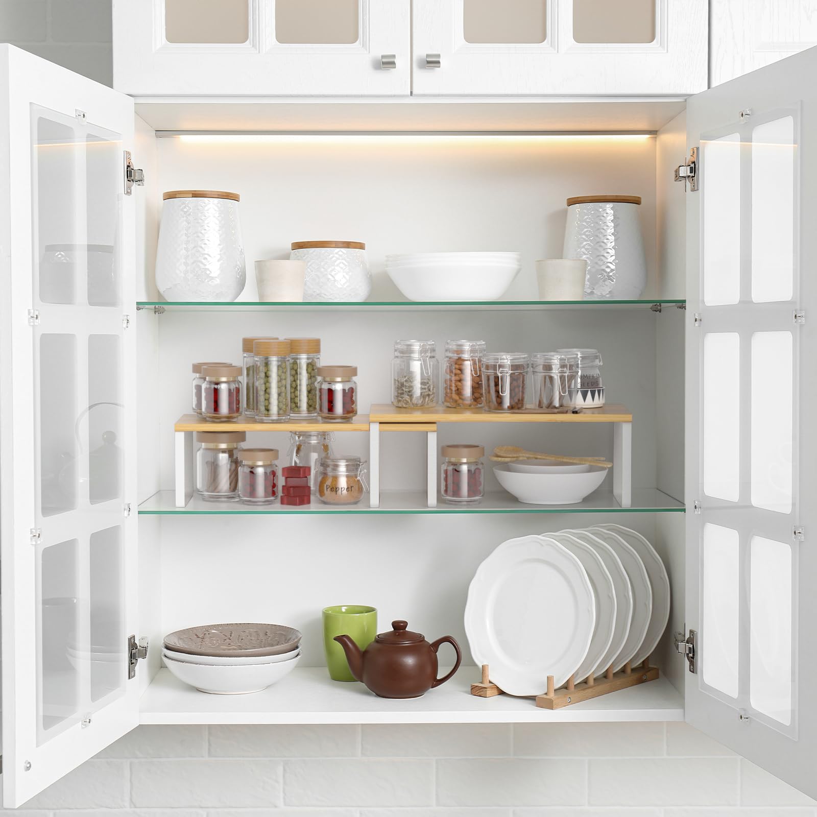 NEX bamboo spice rack stacked two-tier saves space on your pantry.