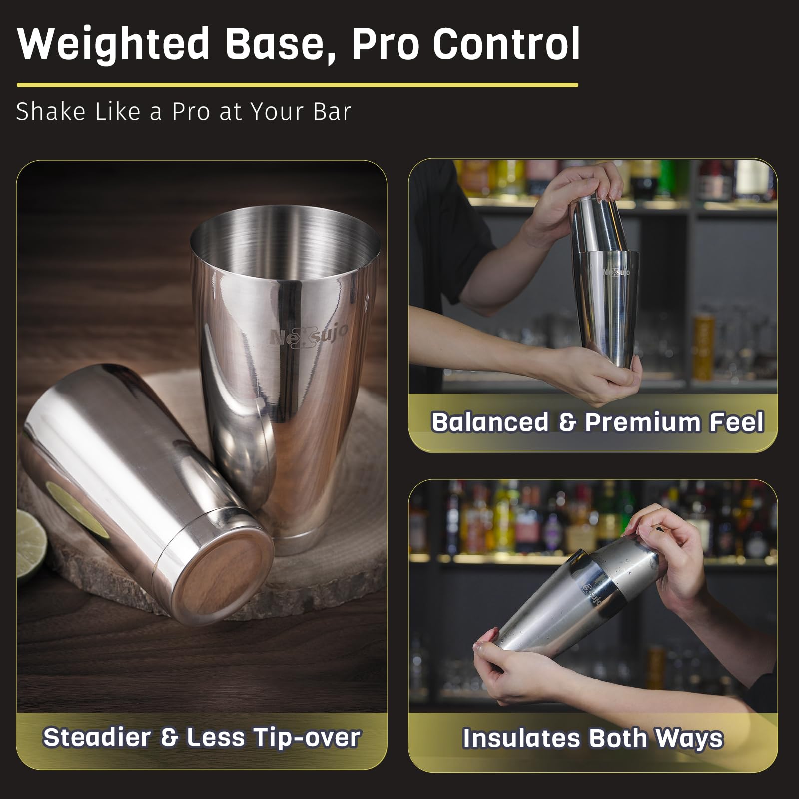 Nexsujo shaker easy-separation after shaking for a clean pour