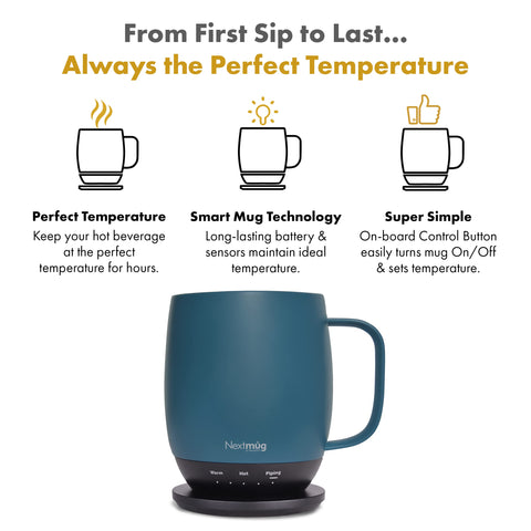 Nextmug docking coaster with cord powers the heat-preserving system.