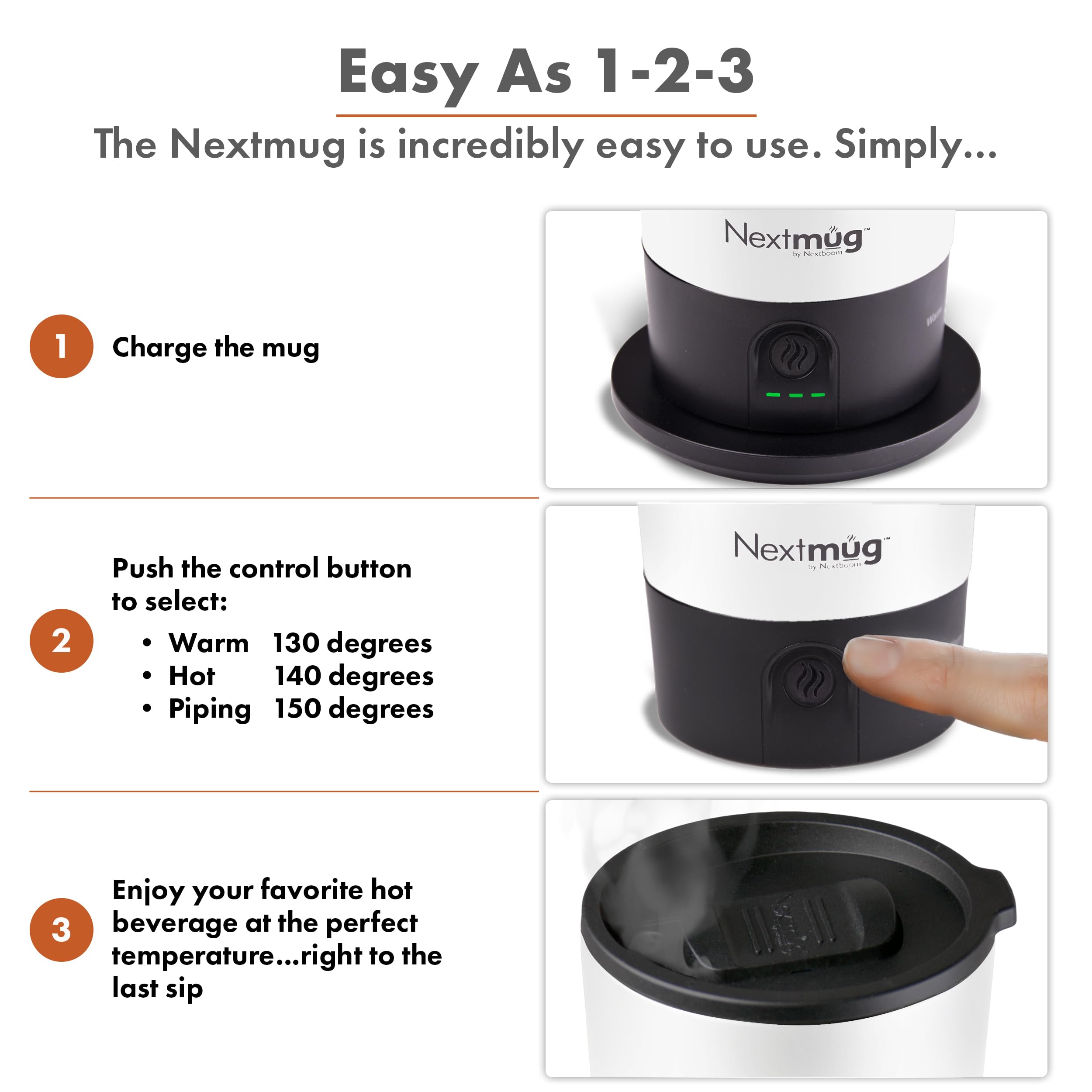 Nextmug Go docking coaster makes charging simple at home or on the road.