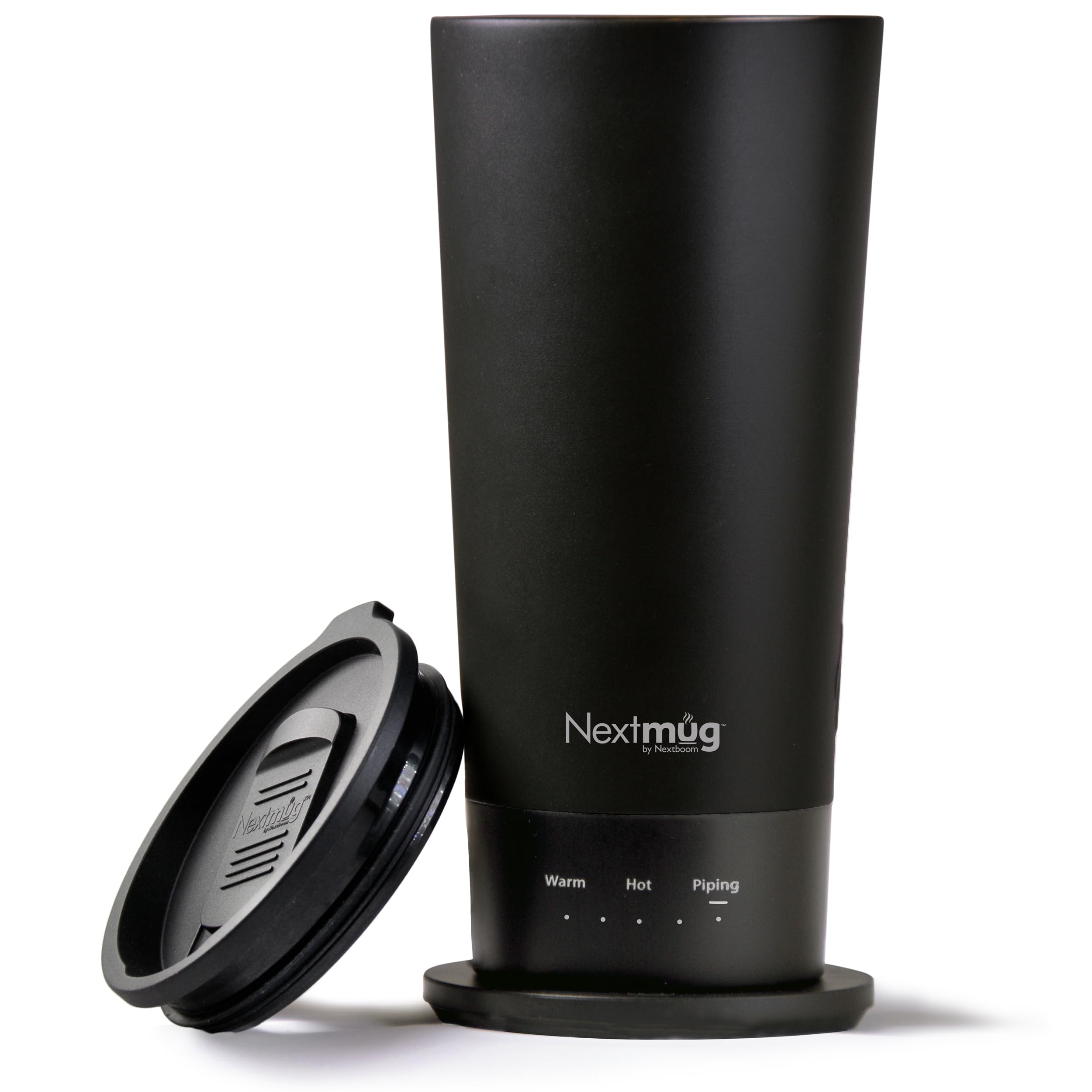 Nextmug Go front view 16 oz shows a sleek black finish for on-the-go coffee