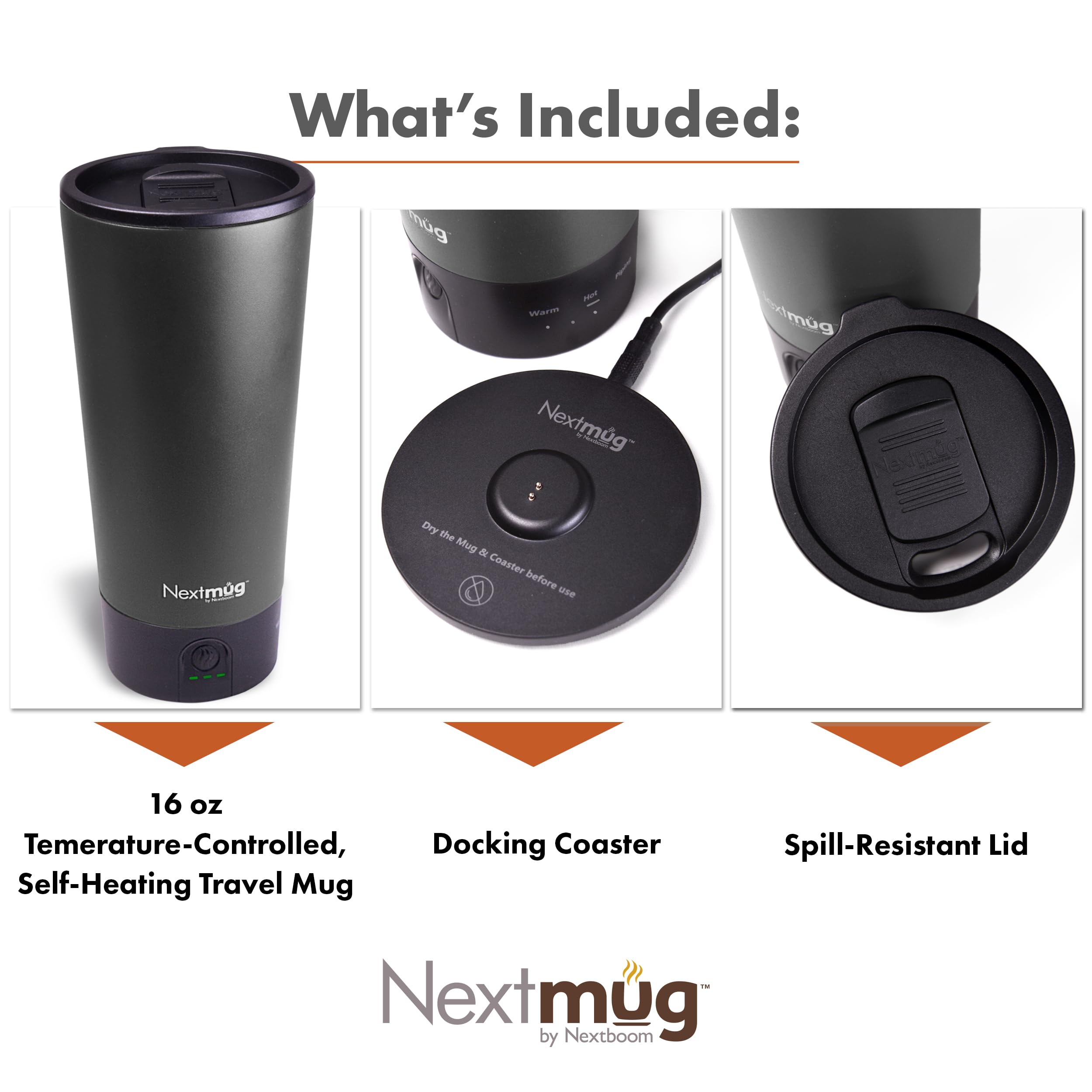 Nextmug Go graphite dock and stand for easy charging on the go