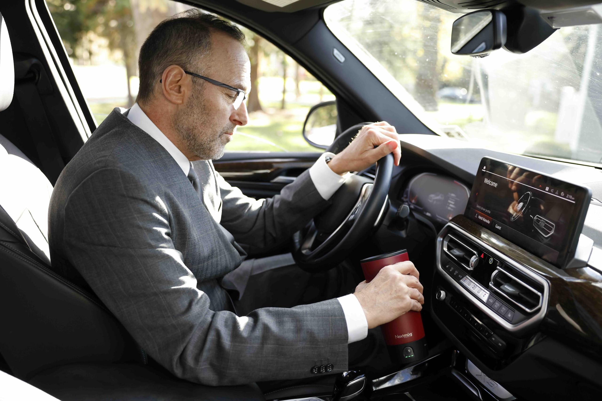 Nextmug Go fits in cup holders for easy on-the-go sipping.