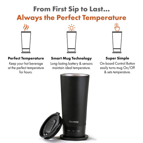 Nextmug Go LED temperature display demonstrates precise heat control for your hot beverage