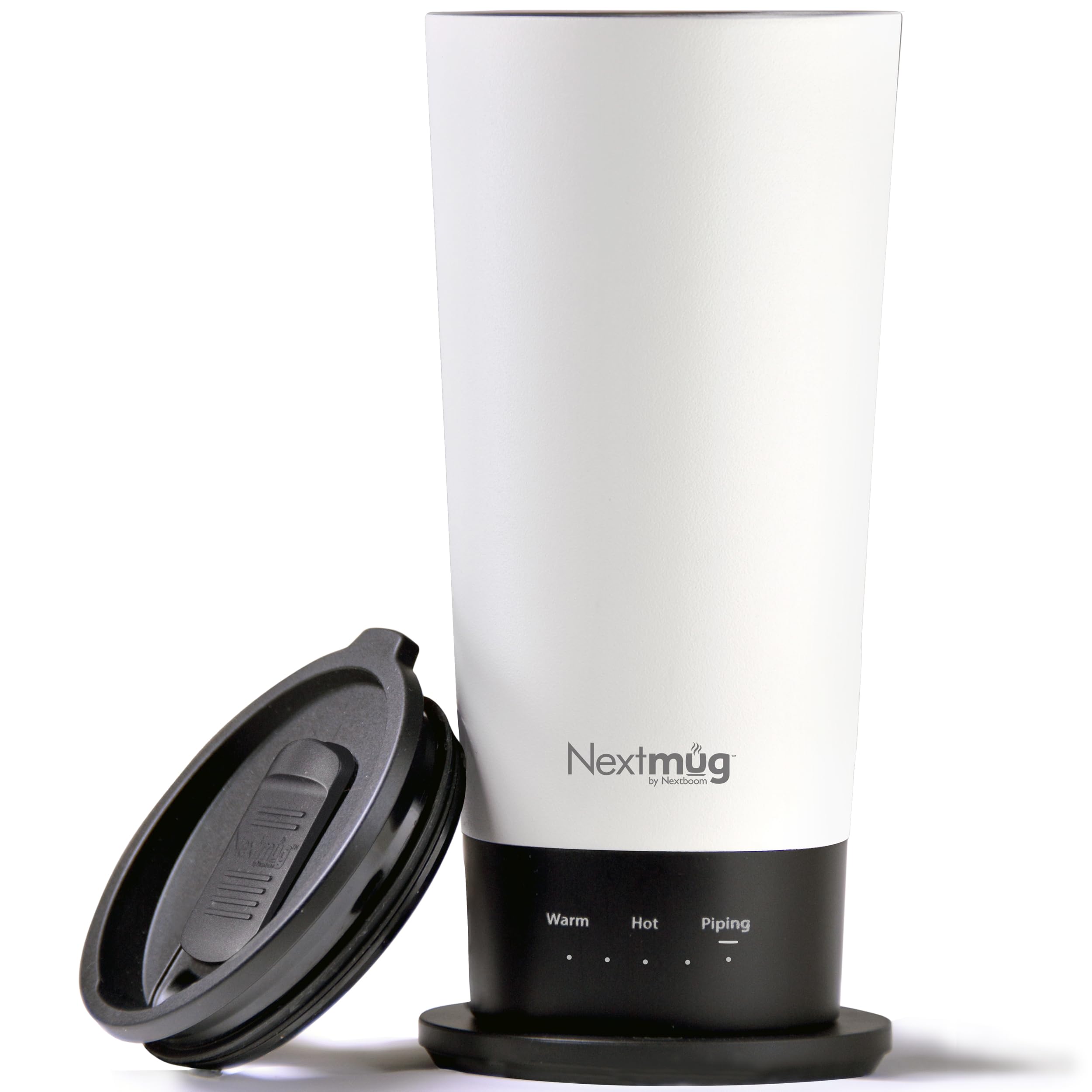 Nextmug Go with LED temperature display shows precise heat control on the move.