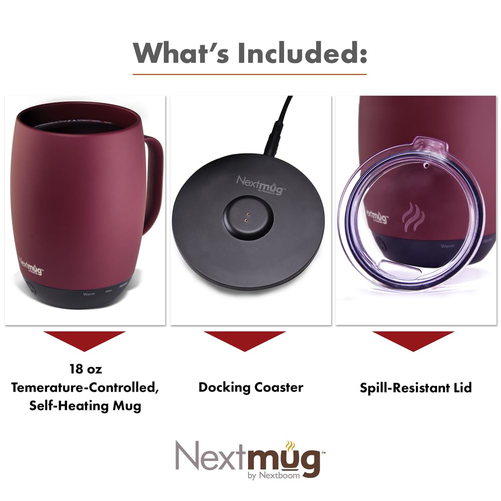 Nextmug Plus Burgundy 18 oz spill-resistant lid protects on the go