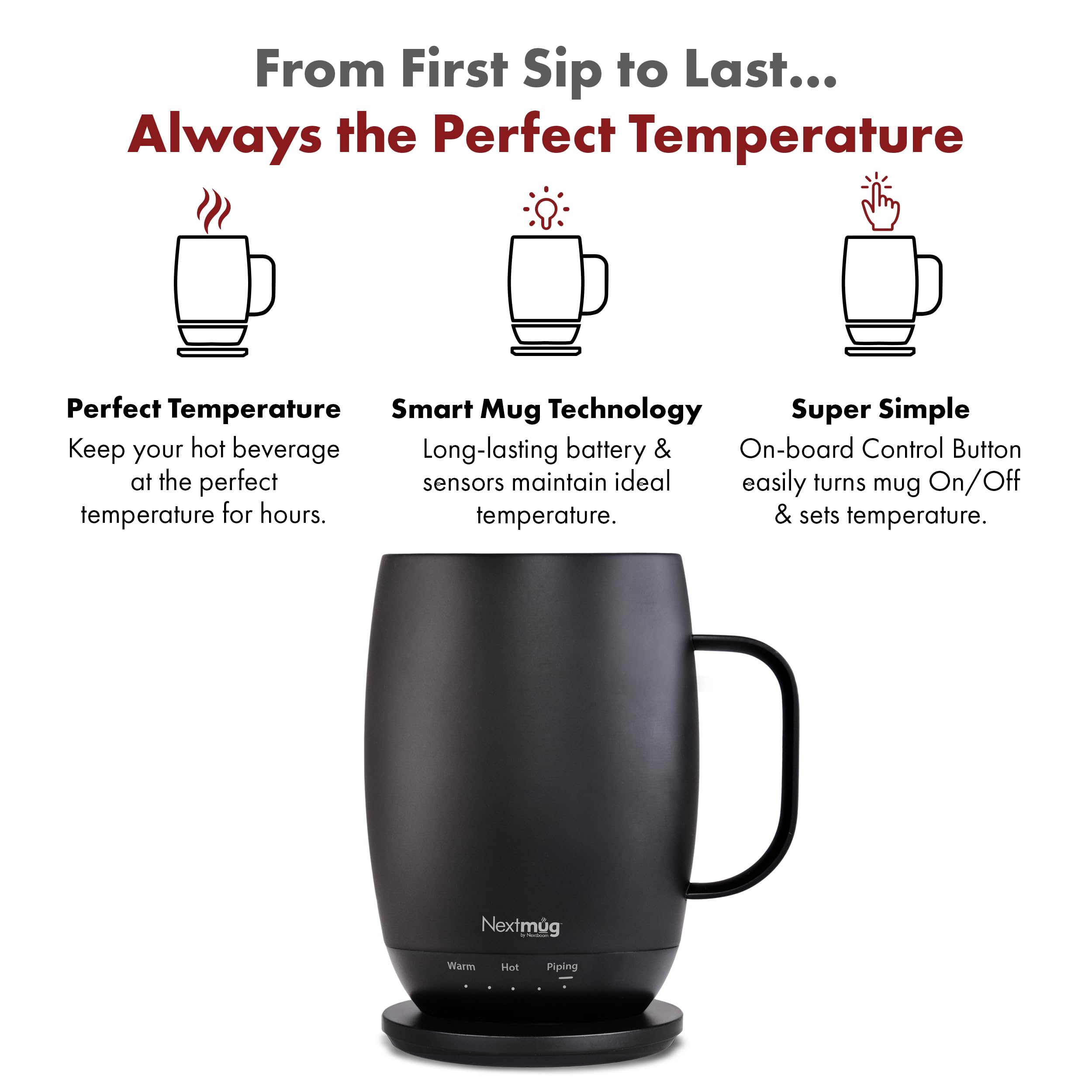 Nextmug Plus LED display indicates battery life and temperature