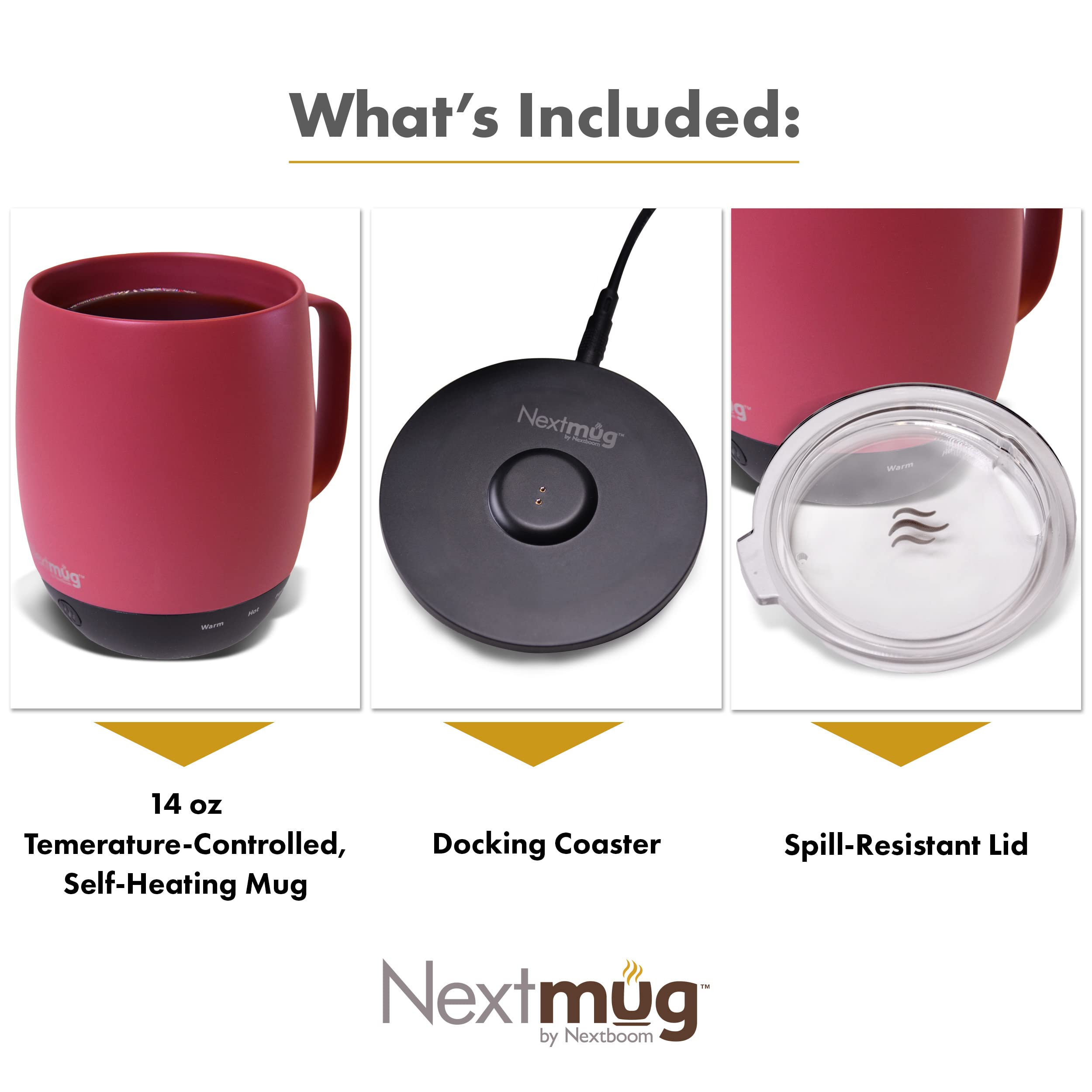 Nextmug self-heating-technology maintains your beverage at your chosen level